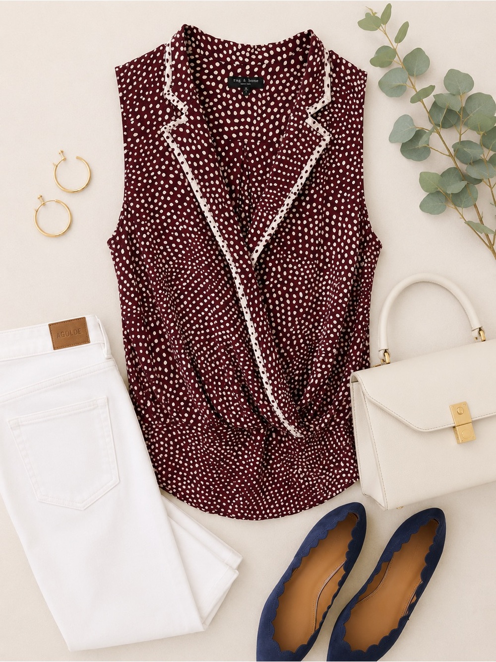 Rag & Bone Dean Polka Dot Sleeveless Wrap Blouse